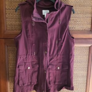 Cotton canvas zip up hooded vest